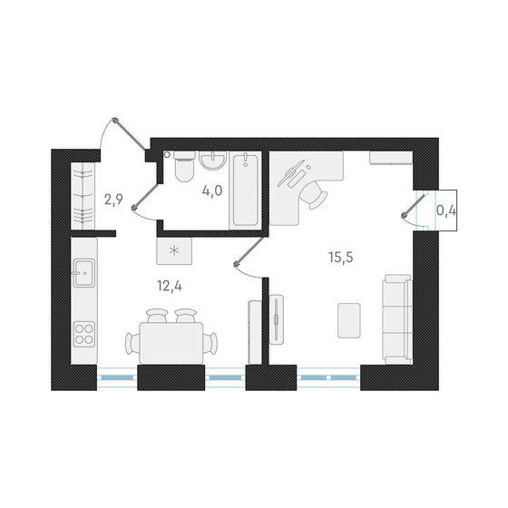34,8 м², 1-комнатная квартира 6 800 000 ₽ - изображение 1
