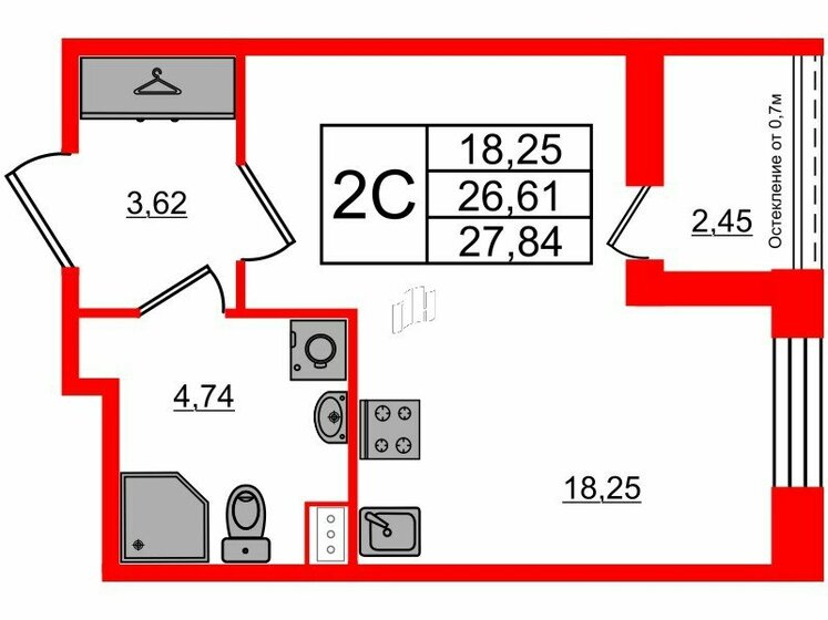 26,6 м², квартира-студия 6 100 209 ₽ - изображение 26