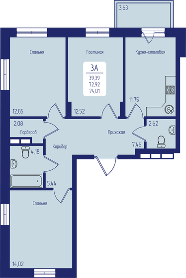 74 м², 3-комнатная квартира 10 287 390 ₽ - изображение 1