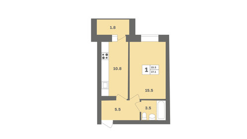 38,3 м², 1-комнатная квартира 3 796 547 ₽ - изображение 60