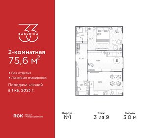 Квартира 75,6 м², 2-комнатная - изображение 1