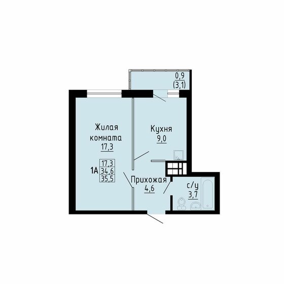 35,5 м², 1-комнатная квартира 4 331 000 ₽ - изображение 1