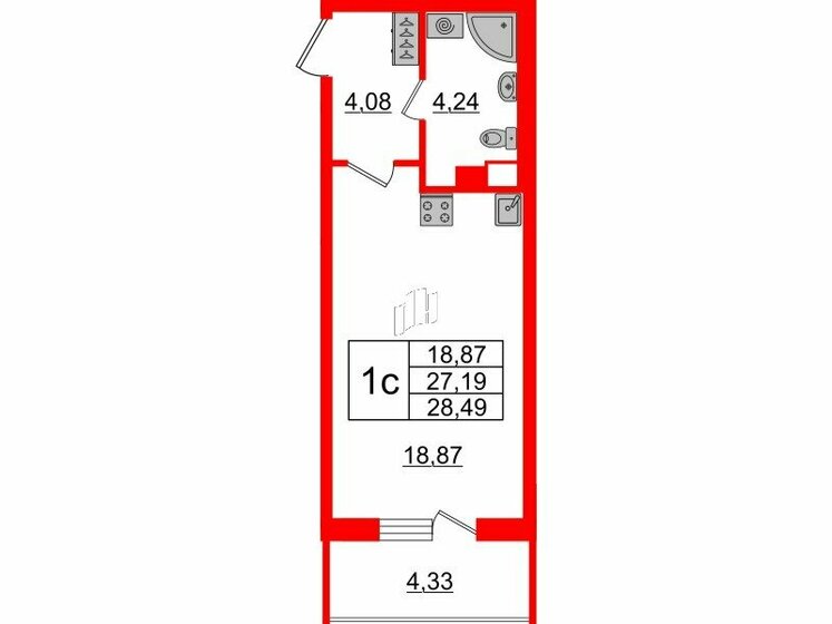 26,1 м², квартира-студия 5 050 193 ₽ - изображение 51