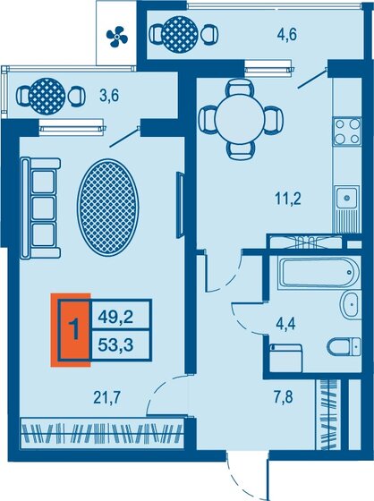 49,2 м², 1-комнатная квартира 6 912 600 ₽ - изображение 19