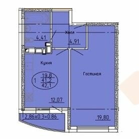 Квартира 42,1 м², 1-комнатная - изображение 1