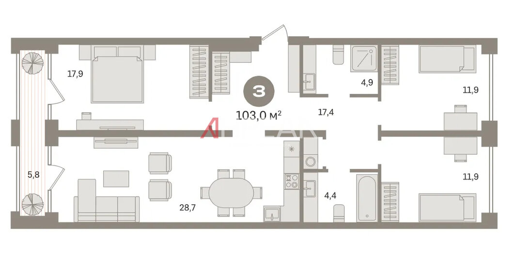 103 м², 3-комнатная квартира 13 450 000 ₽ - изображение 30