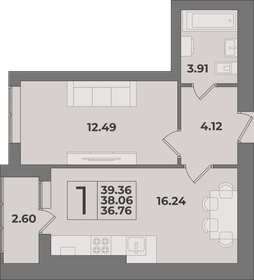 Квартира 39,4 м², 1-комнатная - изображение 1