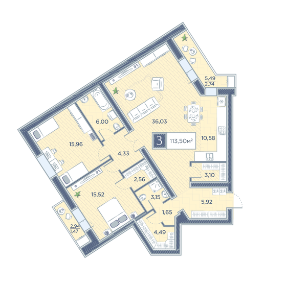 113,5 м², 3-комнатная квартира 13 052 500 ₽ - изображение 1