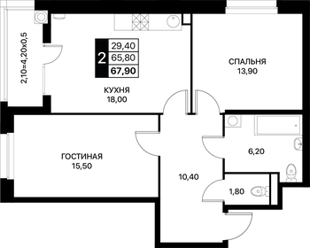 65,2 м², 2-комнатная квартира 8 117 400 ₽ - изображение 30