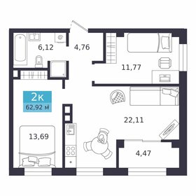 Квартира 62,9 м², 2-комнатная - изображение 1