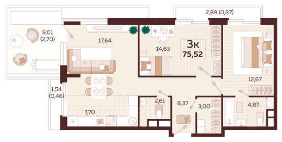 76,2 м², 3-комнатная квартира 32 785 000 ₽ - изображение 6