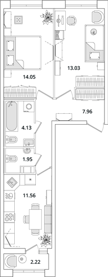 53,9 м², 2-комнатная квартира 14 499 144 ₽ - изображение 1