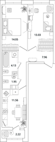 Квартира 53,9 м², 2-комнатная - изображение 1