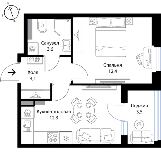 34,2 м², 1-комнатная квартира 6 121 800 ₽ - изображение 1