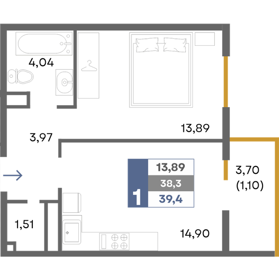 39,4 м², 1-комнатная квартира 5 713 000 ₽ - изображение 40