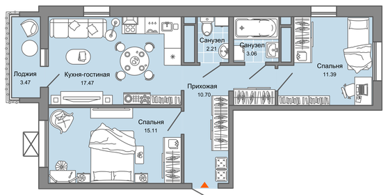 62 м², 3-комнатная квартира 5 456 052 ₽ - изображение 35