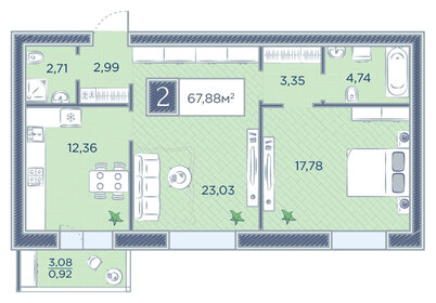 Квартира 67,9 м², 2-комнатная - изображение 1