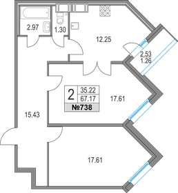 Квартира 67,2 м², 2-комнатная - изображение 1