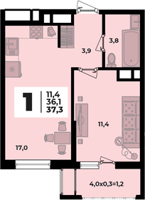 Квартира 37,3 м², 1-комнатная - изображение 1