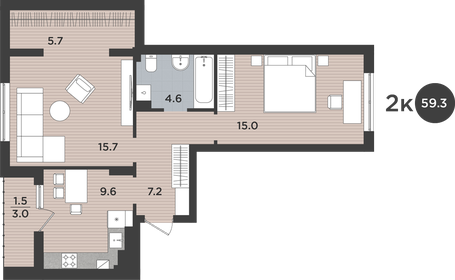 Квартира 52,8 м², 2-комнатная - изображение 1