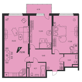 Квартира 73,9 м², 2-комнатная - изображение 1