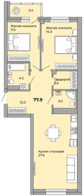 Квартира 77,9 м², 2-комнатная - изображение 1