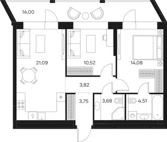 Квартира 68,5 м², 2-комнатная - изображение 1