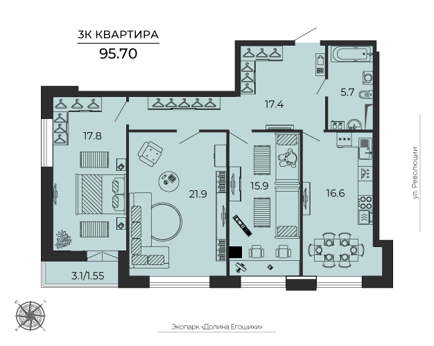 96,1 м², 3-комнатная квартира 12 203 739 ₽ - изображение 1