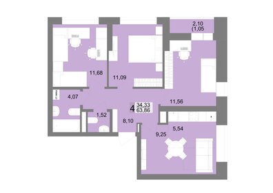 Квартира 64,1 м², 4-комнатная - изображение 1