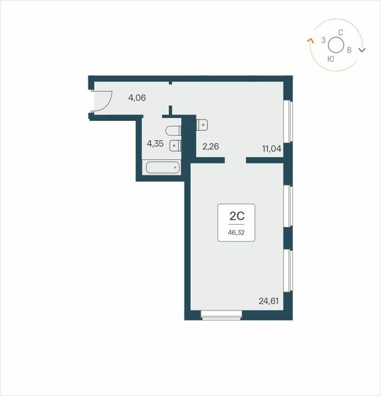 46,3 м², 2-комнатные апартаменты 6 700 000 ₽ - изображение 1