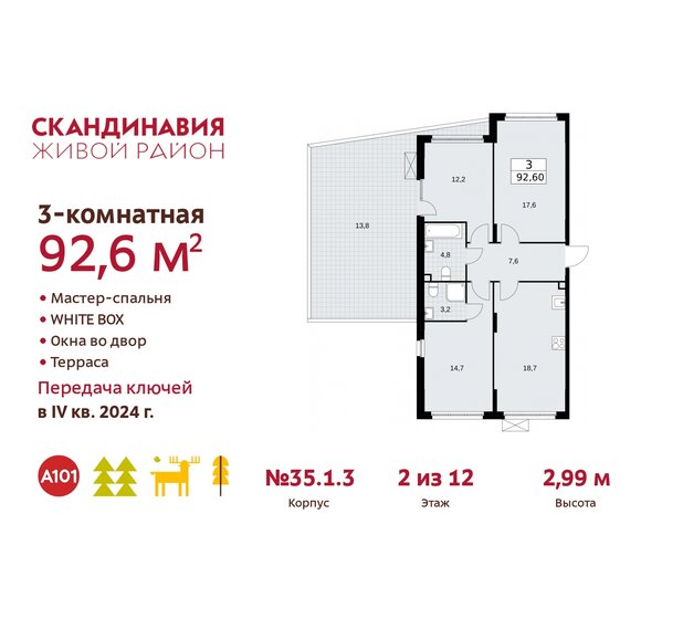 92,6 м², 3-комнатная квартира 21 730 384 ₽ - изображение 38