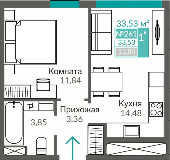 33,5 м², 1-комнатная квартира 5 173 000 ₽ - изображение 1