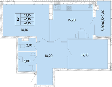 Квартира 62,7 м², 2-комнатная - изображение 1