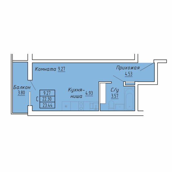 23,4 м², апартаменты-студия 4 337 000 ₽ - изображение 1