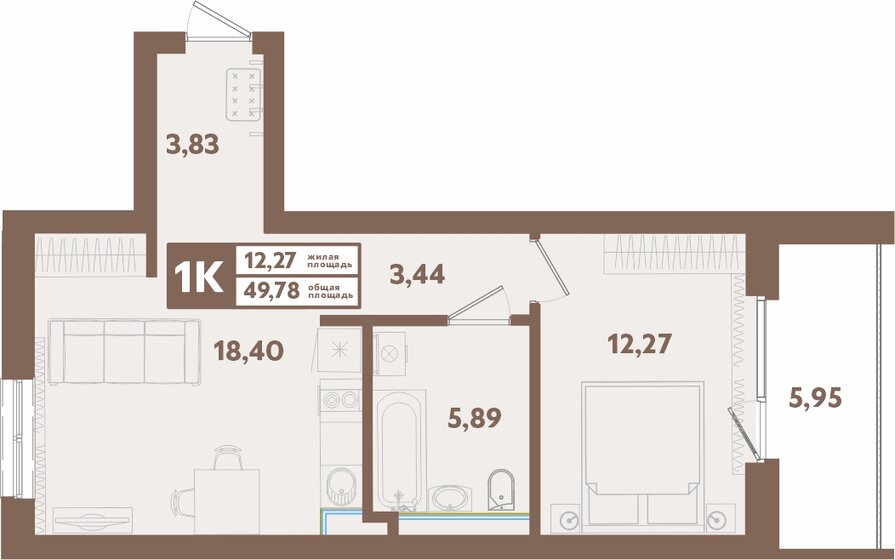 49,8 м², 1-комнатная квартира 6 570 000 ₽ - изображение 1