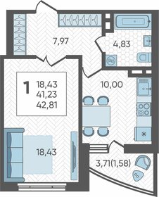 Квартира 42,8 м², 1-комнатная - изображение 1