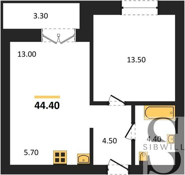 44,4 м², 1-комнатная квартира 6 350 000 ₽ - изображение 1