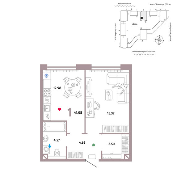41,1 м², 1-комнатная квартира 23 990 000 ₽ - изображение 1