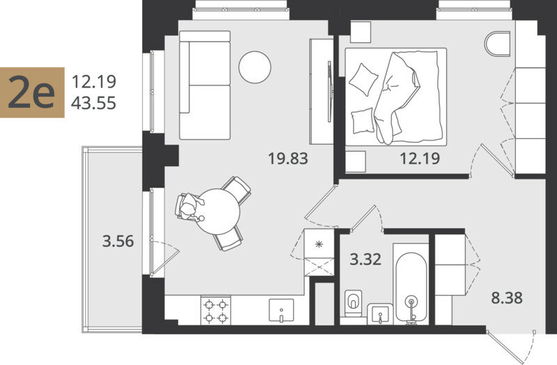44,6 м², 2-комнатная квартира 6 157 560 ₽ - изображение 1