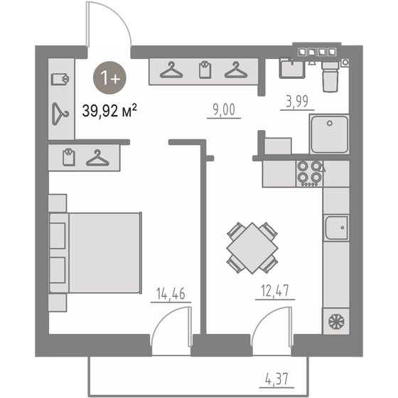 39,9 м², 1-комнатная квартира 5 250 000 ₽ - изображение 1