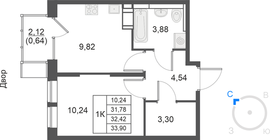 Квартира 32,4 м², 1-комнатная - изображение 1