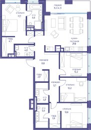 Квартира 136,1 м², 4-комнатная - изображение 1