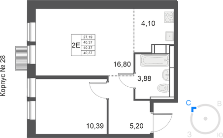 Квартира 40,4 м², 2-комнатная - изображение 1