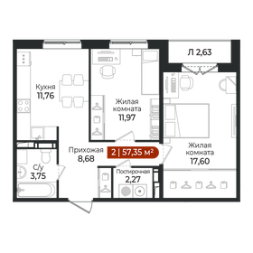 Квартира 57,4 м², 2-комнатная - изображение 1