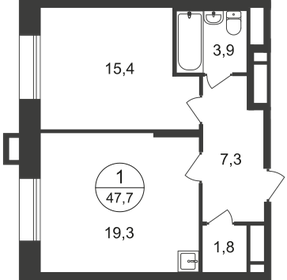 Квартира 47,7 м², 1-комнатная - изображение 1