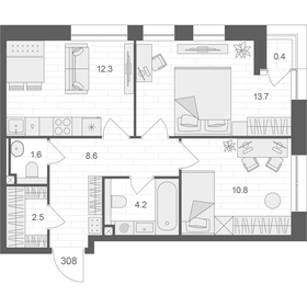 55 м², 2-комнатная квартира 30 976 110 ₽ - изображение 19