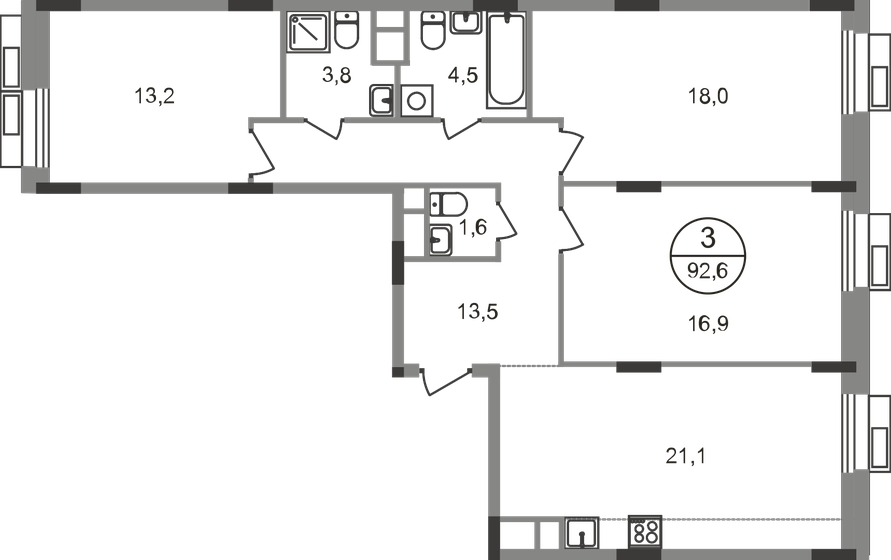 92,6 м², 3-комнатная квартира 21 297 720 ₽ - изображение 1