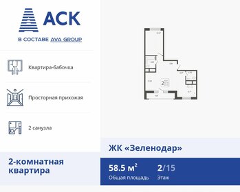 Квартира 58,5 м², 2-комнатная - изображение 1