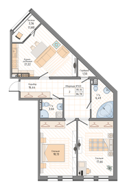 Квартира 86,8 м², 2-комнатная - изображение 1