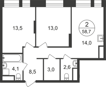 Квартира 58,7 м², 2-комнатная - изображение 1